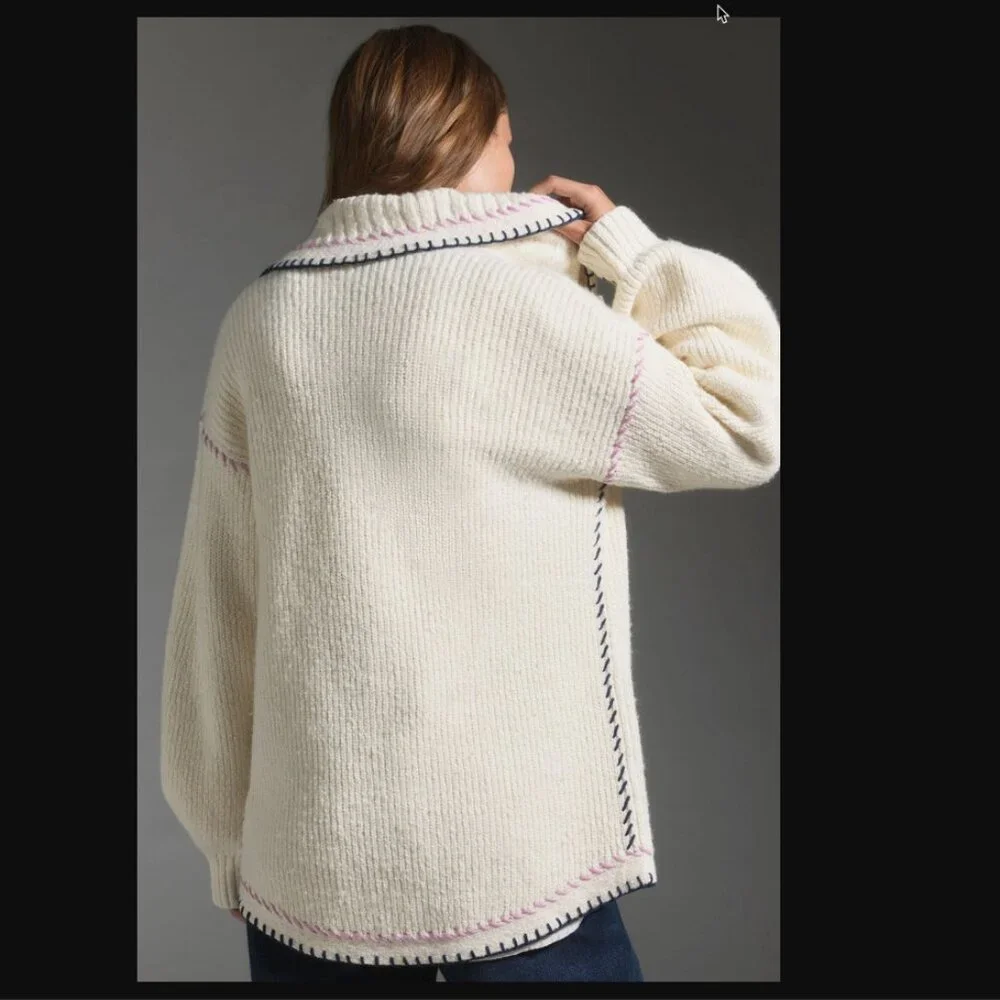 Anthropologie Collared Whipstitch Open Cardigan Sweater, 2X, NWT - Picture 3 of 12